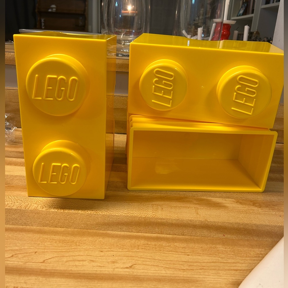 Lego 2 stud yellow storage brick. (Set of 2)